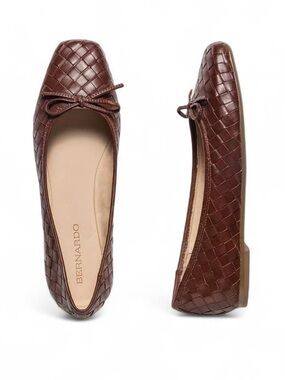 Bernardo woven Brown leather square toe ballet flats 7.5